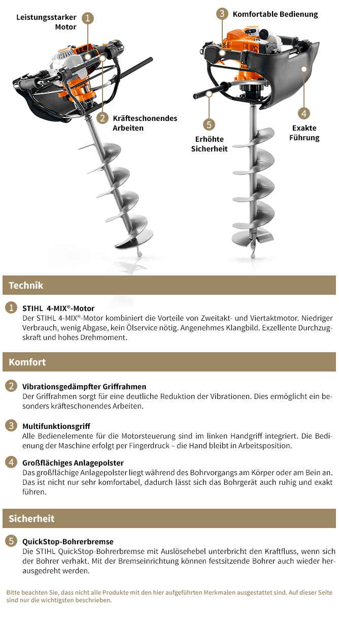 Die Ausstattungsmerkmale der STIHL Erdbohrer