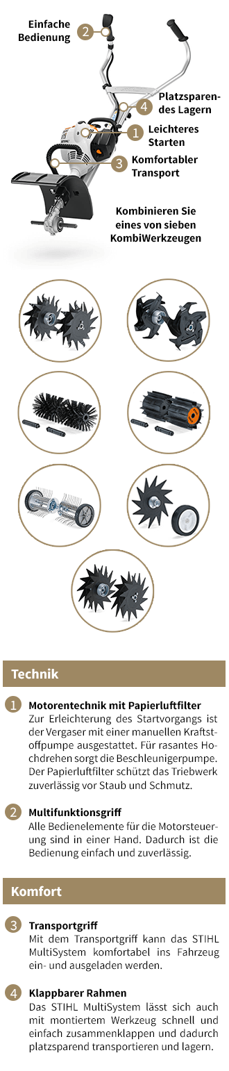 Das Multisystem von STIHL bietet mit sieben verschiedenen Aufsätzen eine Komplettlösung für die Bodenbearbeitung im Garten. STIHL Multisystem online bestellen